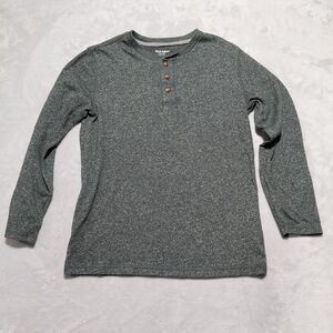 Old Navy XL 14-16 Long Sleeve 1/4 Button Up Henley Heathered Dk Green Gray